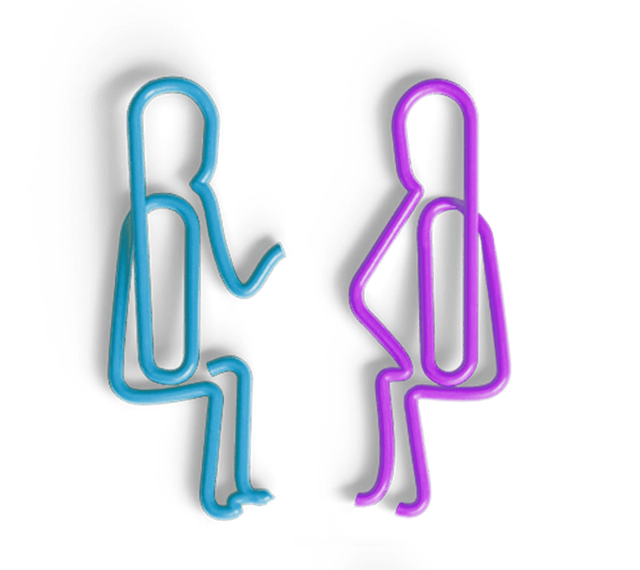 Two paperclip figures in conversation