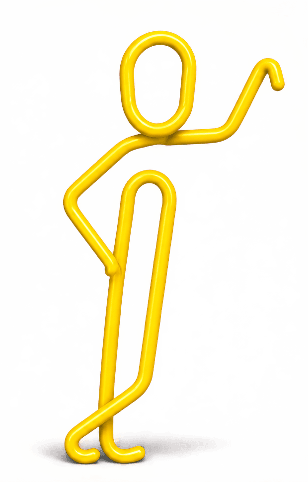 A paperclip figure leaning back